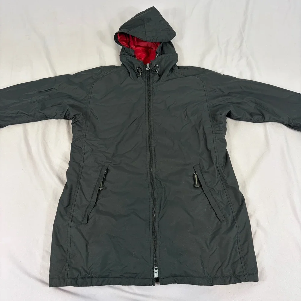 Nike Mens Hooded Parka Jacket Black Red Lining Full Zip Windbreaker Medium Sport